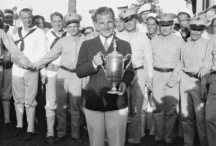 Framed Print : Johnny Goodman with Trophy