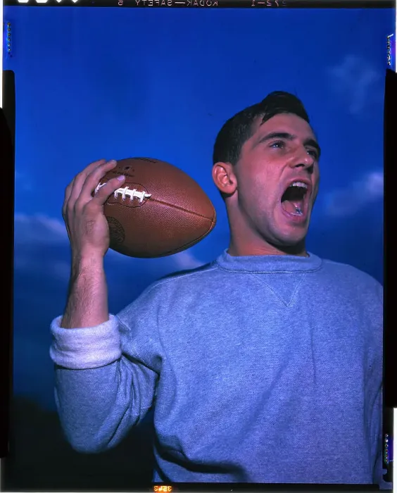 Framed Print : Johnny Lujack Yelling with Football Framed Print : Johnny Lujack Yelling with Football