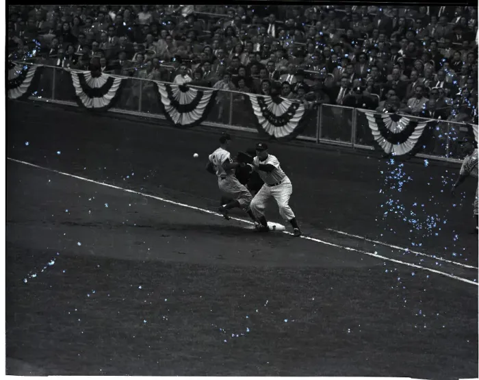 Framed Print : Johnny Mize Truing To Get Billy Cox Out