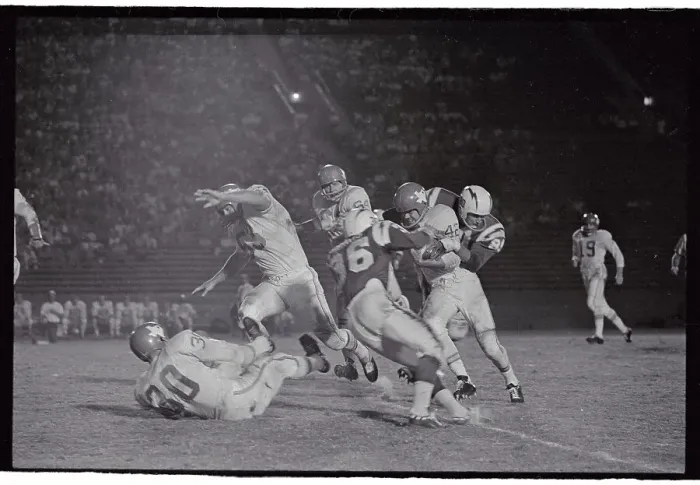 Framed Print : Johnny Robinson Being Tackled Framed Print : Johnny Robinson Being Tackled