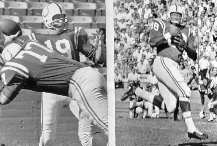 Framed Print : Johnny Unitas Throwing Touchdown Pass to John Mackey Framed Print : Johnny Unitas Throwing Touchdown Pass to John Mackey