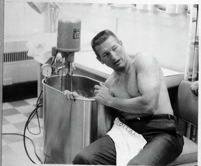 Framed Print : Johnny Unitas in Whirlpool Bath