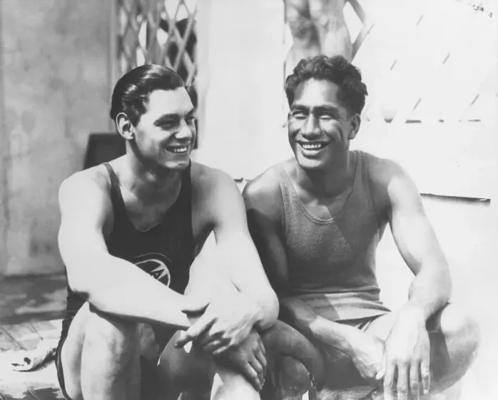 Framed Print : Johnny Weissmuller and Duke Kahanamoku Smiling