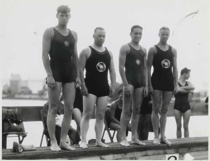 Framed Print : Johnny Weissmuller with Teammates Framed Print : Johnny Weissmuller with Teammates