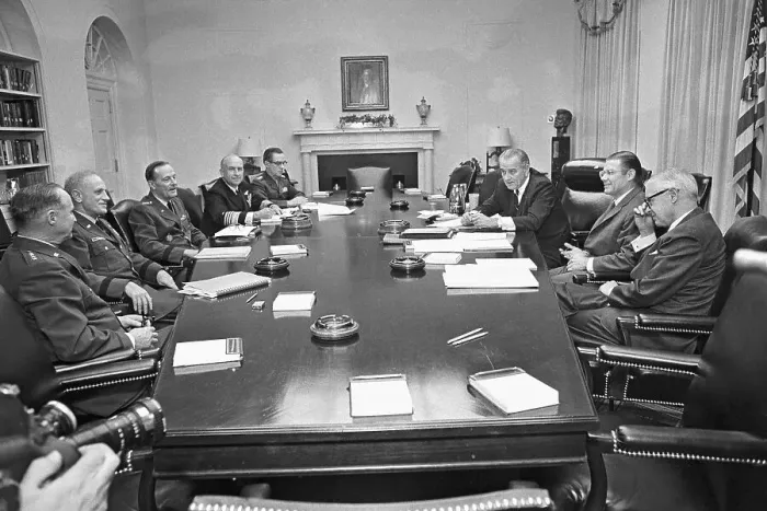 Framed Print : Johnson Meeting with Joint Chiefs Framed Print : Johnson Meeting with Joint Chiefs