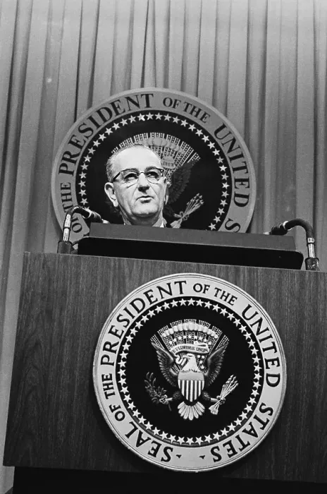 Framed Print : Johnson At News Conference On Military Framed Print : Johnson At News Conference On Military