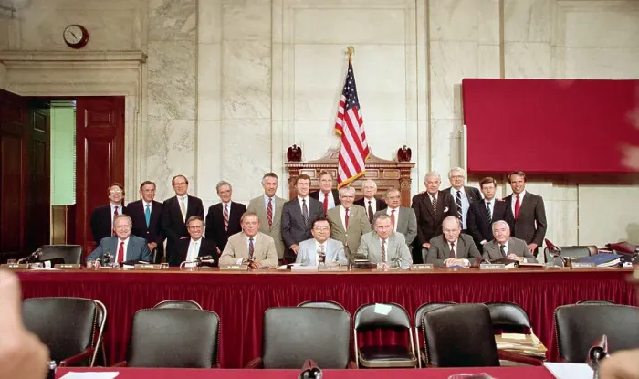 Framed Print : Joint Congressional Iran-Contra Committees Posing Framed Print : Joint Congressional Iran-Contra Committees Posing
