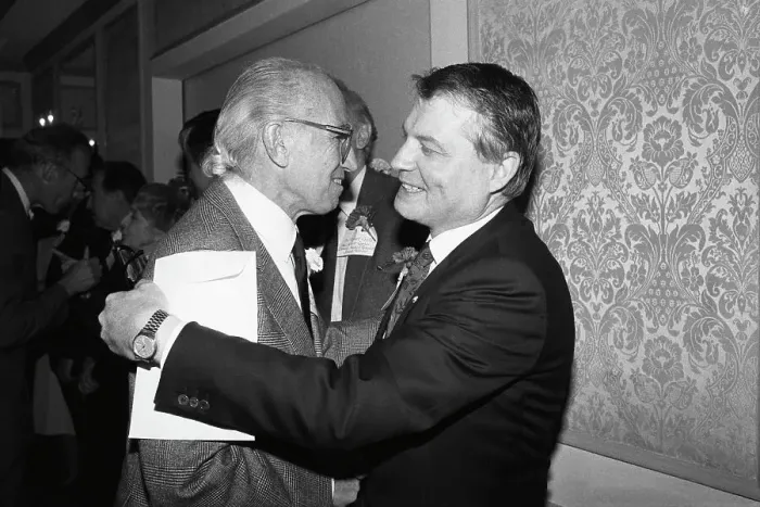 Framed Print : Jonas Salk and Luc Montagnier Hug Framed Print : Jonas Salk and Luc Montagnier Hug