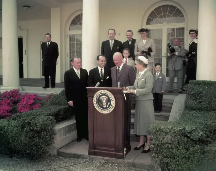 Framed Print : Jonas Salk Receiving Award from Eisenhower