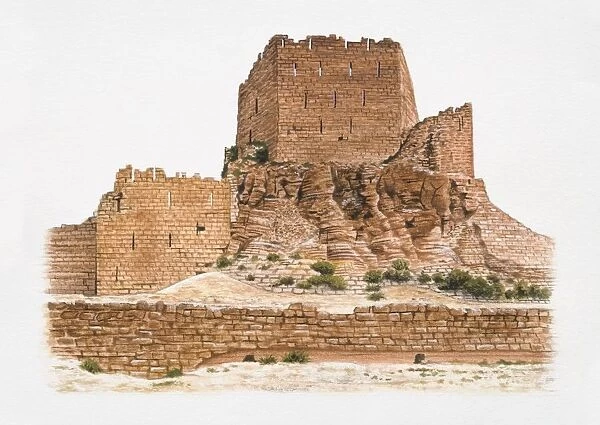 Jordan, artwork of Kerak castle