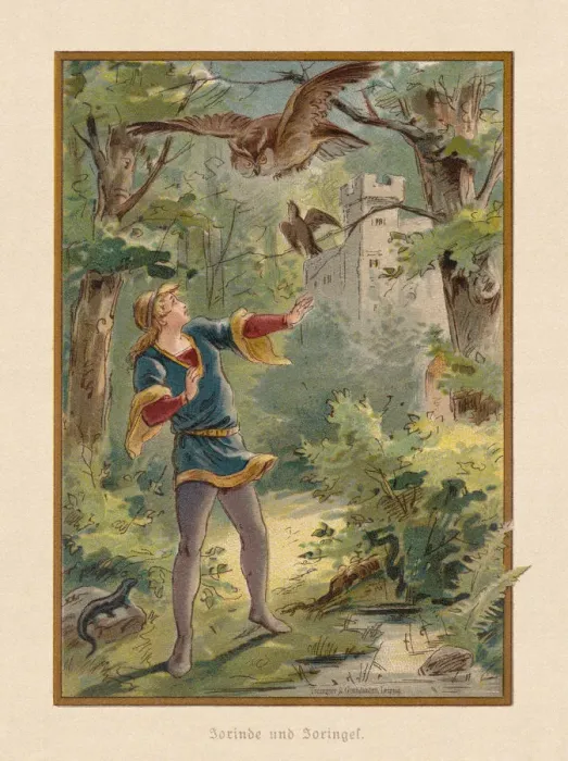 Framed Print : Jorinde and Joringel, by the Brothers Grimm, chromolithograph, published 1898 Framed Print : Jorinde and Joringel, by the Brothers Grimm, chromolithograph, published 1898