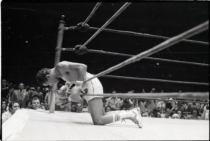 Framed Print : Jose Chavez Leans Over Rope in Boxing Ring