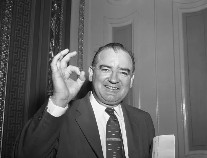 Framed Print : Joseph McCarthy Giving the Okay Sign Framed Print : Joseph McCarthy Giving the Okay Sign
