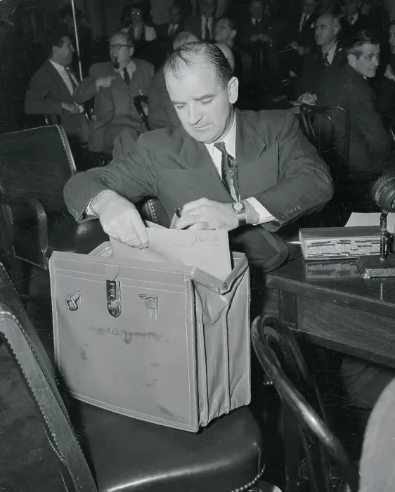 Framed Print : Joseph McCarthy Looking Into Briefcase Framed Print : Joseph McCarthy Looking Into Briefcase