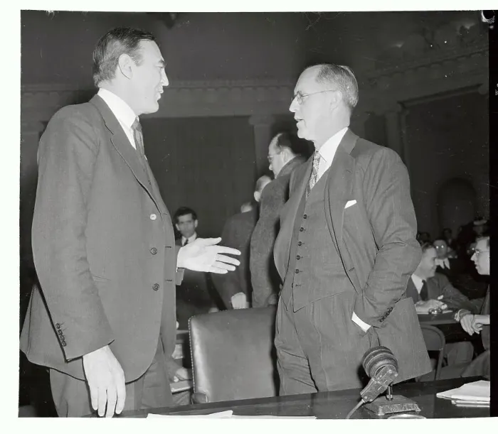 Framed Print : Joseph P. Kennedy and Hamilton Fish Conversing at Hearings