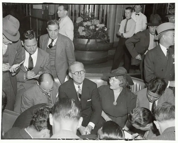 Framed Print : Joseph P. Kennedy Sitting Surrounded by Reporters