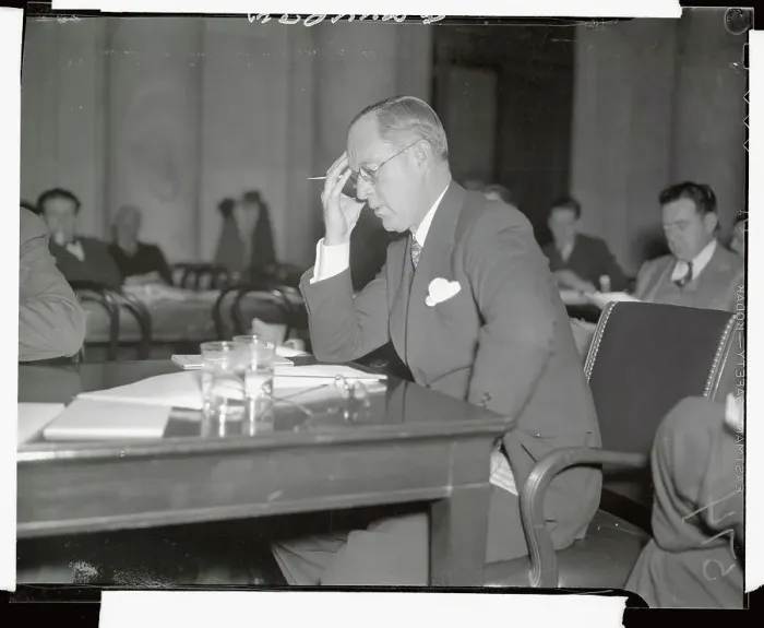 Framed Print : Joseph P. Kennedy Sitting at Testifying Table Framed Print : Joseph P. Kennedy Sitting at Testifying Table