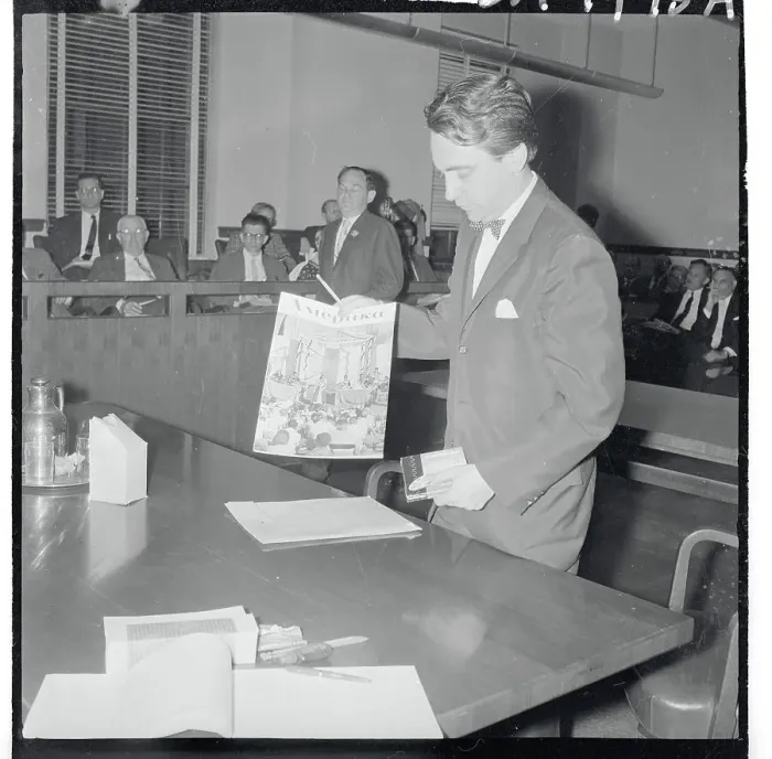 Framed Print : Joseph Papp Holding Magazine Framed Print : Joseph Papp Holding Magazine
