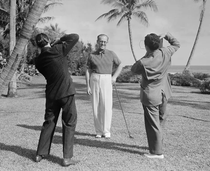 Framed Print : Joseph Patrick Kennedy Posing with Golf Club for Two Photographers Framed Print : Joseph Patrick Kennedy Posing with Golf Club for Two Photographers