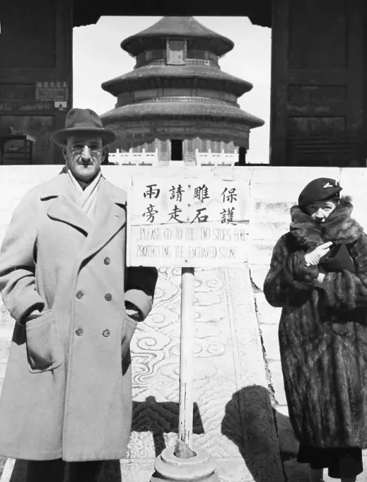Framed Print : Joseph Pulitzer and Wife Posing at Chinese Shrine Framed Print : Joseph Pulitzer and Wife Posing at Chinese Shrine