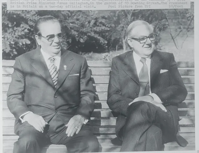 Framed Print : Josip Broz Tito and James Callaghan on Park Bench Framed Print : Josip Broz Tito and James Callaghan on Park Bench