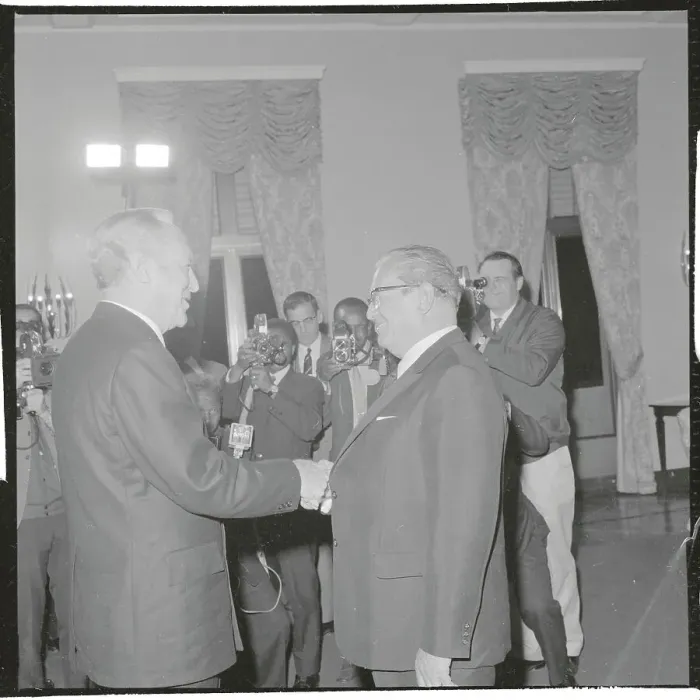Framed Print : Josip Broz Tito Shaking Hands with William Rogers Framed Print : Josip Broz Tito Shaking Hands with William Rogers