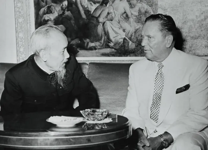Framed Print : Josip Broz Tito Speaking with Ho Chi Minh