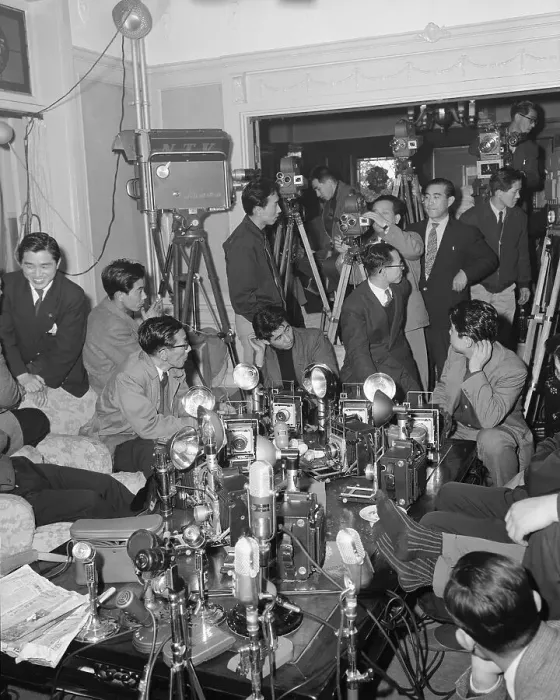 Framed Print : Journalists Waiting for Ichiro Hatoyama Framed Print : Journalists Waiting for Ichiro Hatoyama