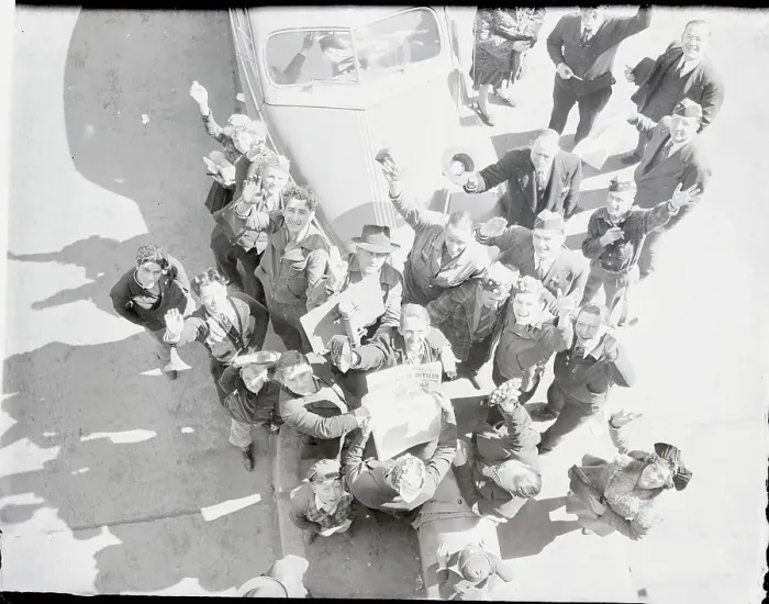 Framed Print : Joyous Group of Picketers Celebrating The News
