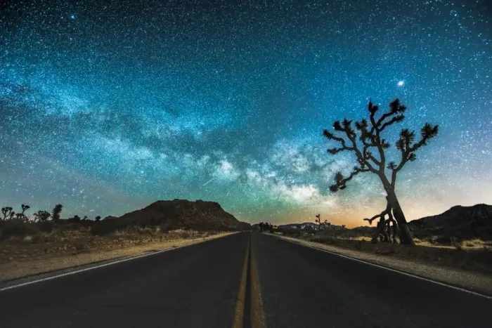 Framed Print : JT Road. The road at Joshua Tree with the milky way rising above Framed Print : JT Road. The road at Joshua Tree with the milky way rising above
