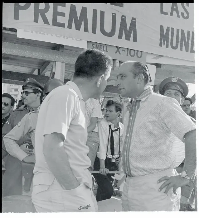 Framed Print : Juan Manuel Fangio Speaking to Colleague Framed Print : Juan Manuel Fangio Speaking to Colleague