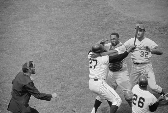 Framed Print : Juan Marichal in Fight with Catcher Johnny Roseboro Framed Print : Juan Marichal in Fight with Catcher Johnny Roseboro