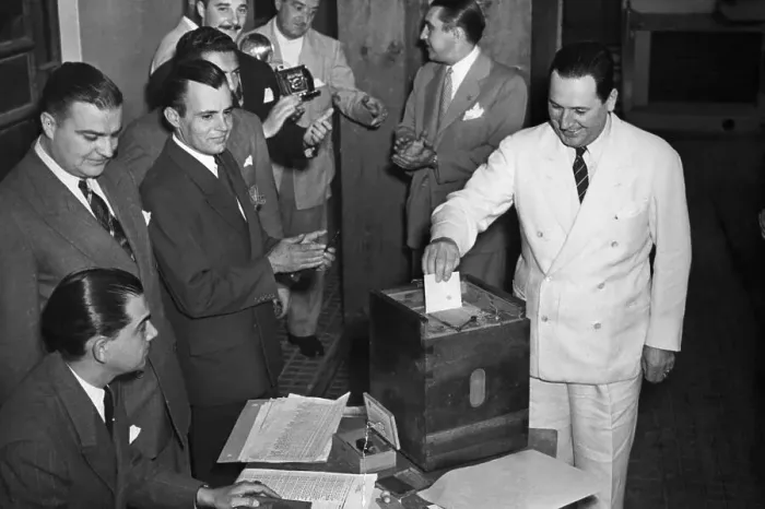 Framed Print : Juan Peron Voting In Argentina Framed Print : Juan Peron Voting In Argentina