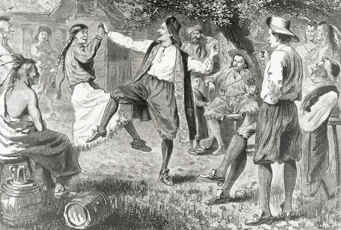 Framed Print : Jubilant French Neighbors Enjoying Dance with Native Americans Framed Print : Jubilant French Neighbors Enjoying Dance with Native Americans