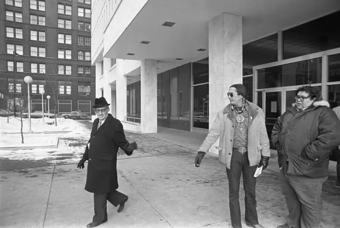 Framed Print : Judge Fred Nichol Waves to Russell Means Framed Print : Judge Fred Nichol Waves to Russell Means