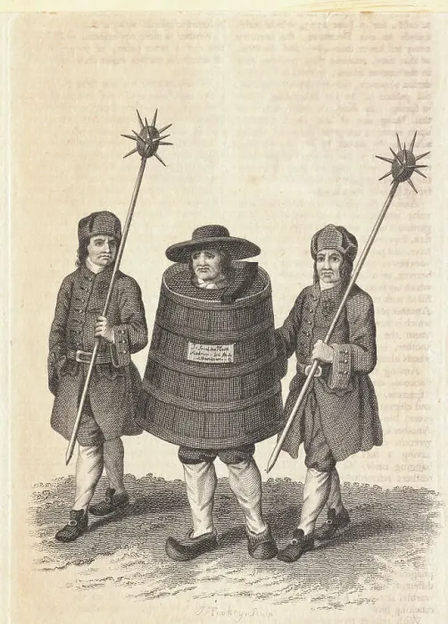 Framed Print : Judged Suspect Being Paraded in Barrel for His Crime Framed Print : Judged Suspect Being Paraded in Barrel for His Crime