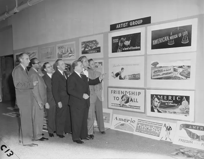 Framed Print : Judges Viewing Posters at McCandlish Contest Framed Print : Judges Viewing Posters at McCandlish Contest