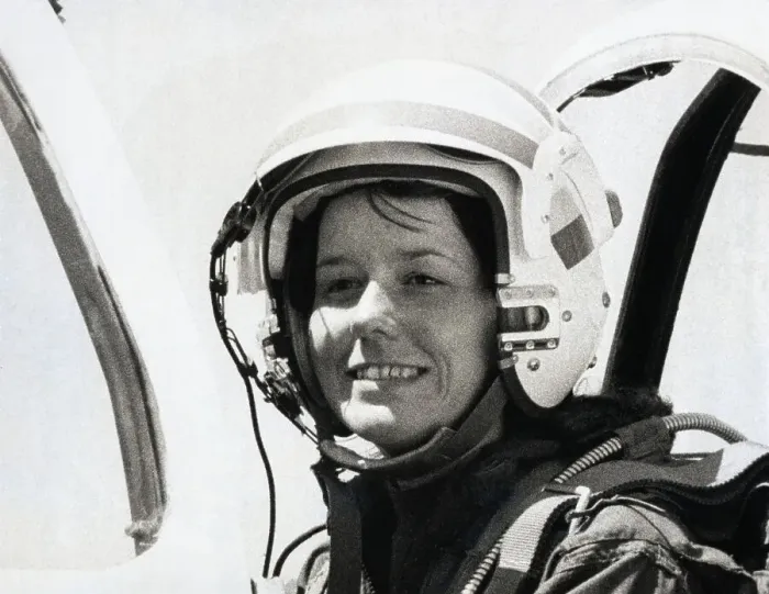 Framed Print : Judith Ann Neuffer in Flight Helmet