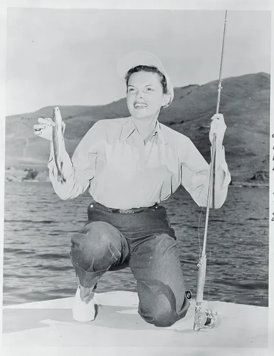 Framed Print : Judy Garland with Fishing Rod and Fish Framed Print : Judy Garland with Fishing Rod and Fish