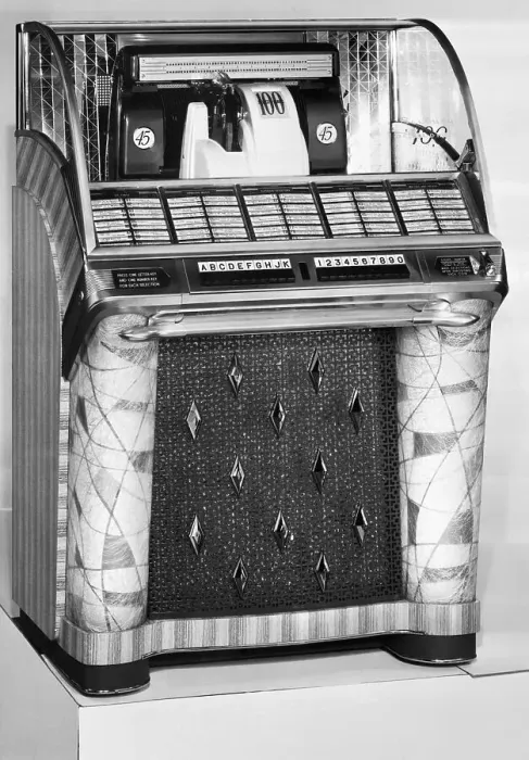 Framed Print : Jukebox. (Original Caption). Juke box. Undated Photograph. BPA2# 3245 Framed Print : Jukebox. (Original Caption). Juke box. Undated Photograph. BPA2# 3245