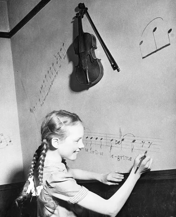 Framed Print : Julie Andrews Writing Music on Wall Framed Print : Julie Andrews Writing Music on Wall