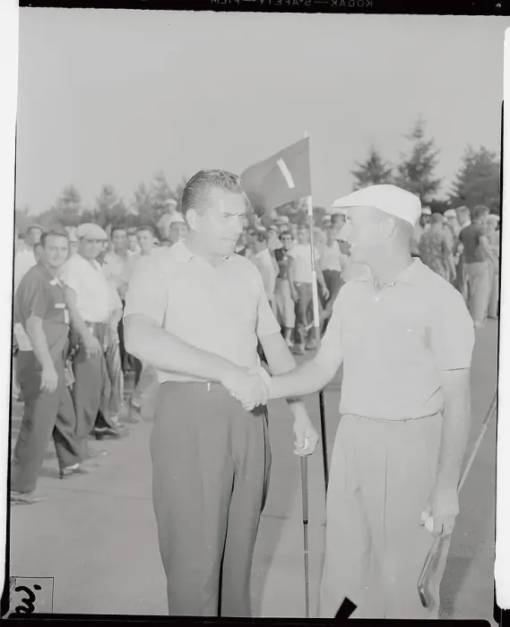 Framed Print : Julius Boros and George Fazio Shaking Hands at Golf Tournament