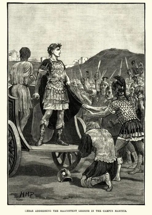 Framed Print : Julius Caesar addressing the malcontent legions in the Campus Martius Framed Print : Julius Caesar addressing the malcontent legions in the Campus Martius