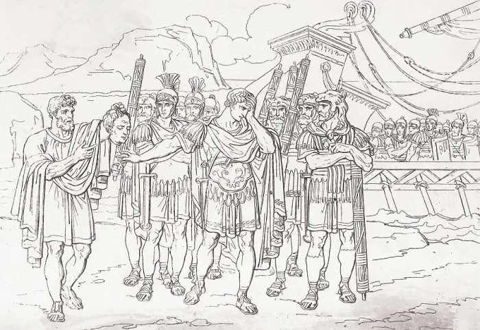 Framed Print : Julius Caesar Aghast at Soldier Holding Pompey's Head Framed Print : Julius Caesar Aghast at Soldier Holding Pompey's Head