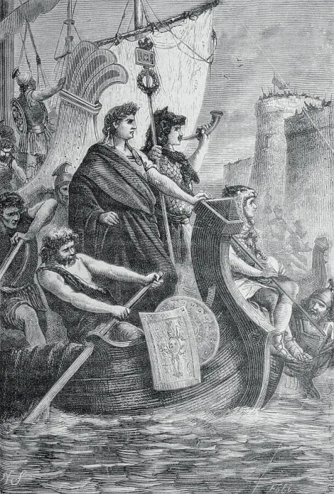 Framed Print : Julius Caesar Traveling on Channel by Boat Framed Print : Julius Caesar Traveling on Channel by Boat