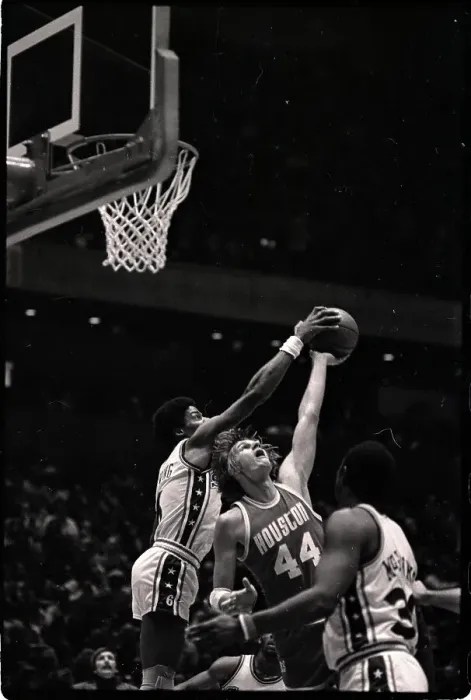 Framed Print : Julius Erving Blocking Opponent's Attempt to Score Framed Print : Julius Erving Blocking Opponent's Attempt to Score