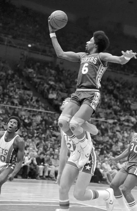 Framed Print : Julius Erving Leaping to Make Basket
