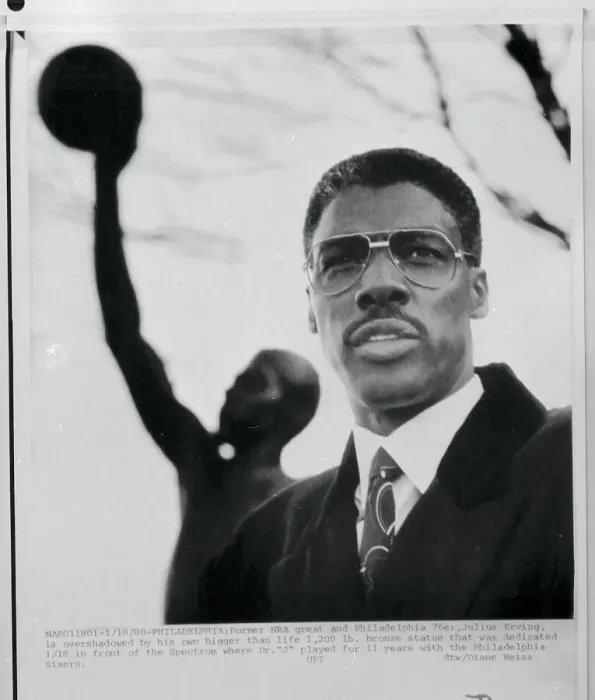 Framed Print : Julius Erving Standing By Honorary Statue Framed Print : Julius Erving Standing By Honorary Statue