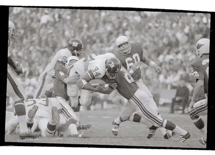 Framed Print : Junior Coffey, Larry Wilson and Jerry Stovia in Football Tackle