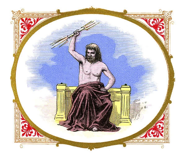 Jupiter. Vintage lithograph from 1883 showing the Roman God Jupiter or